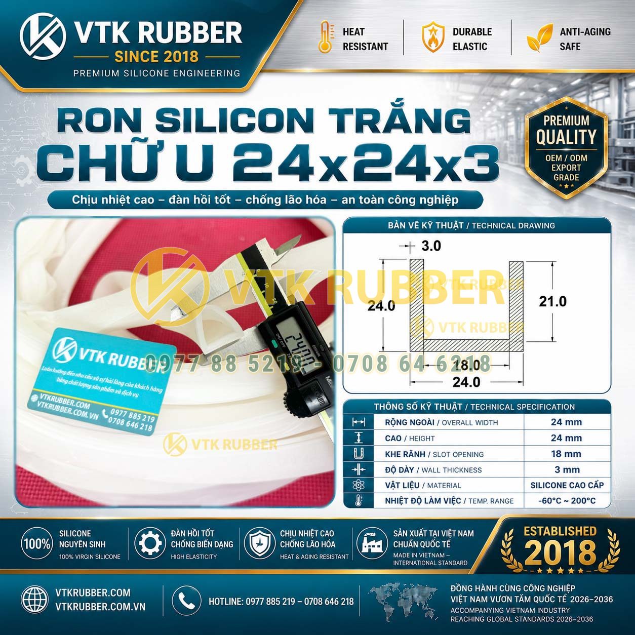 Ron silicon trắng chữ U 24x24x3 tại Đồng Nai chuyên dùng cho máy móc, tủ điện và thiết bị công nghiệp, mềm dẻo, bền nhiệt, gia công theo yêu cầu