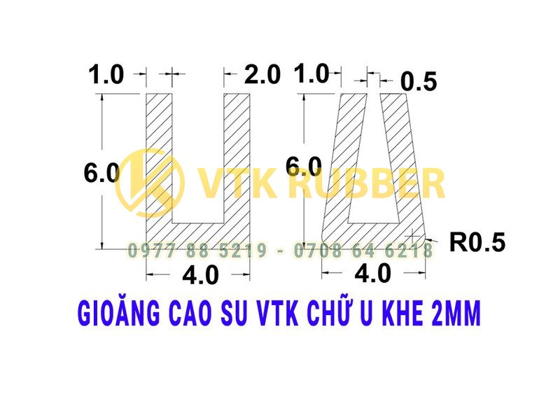 Gioăng cao su VTK chữ U khe hở 2mm