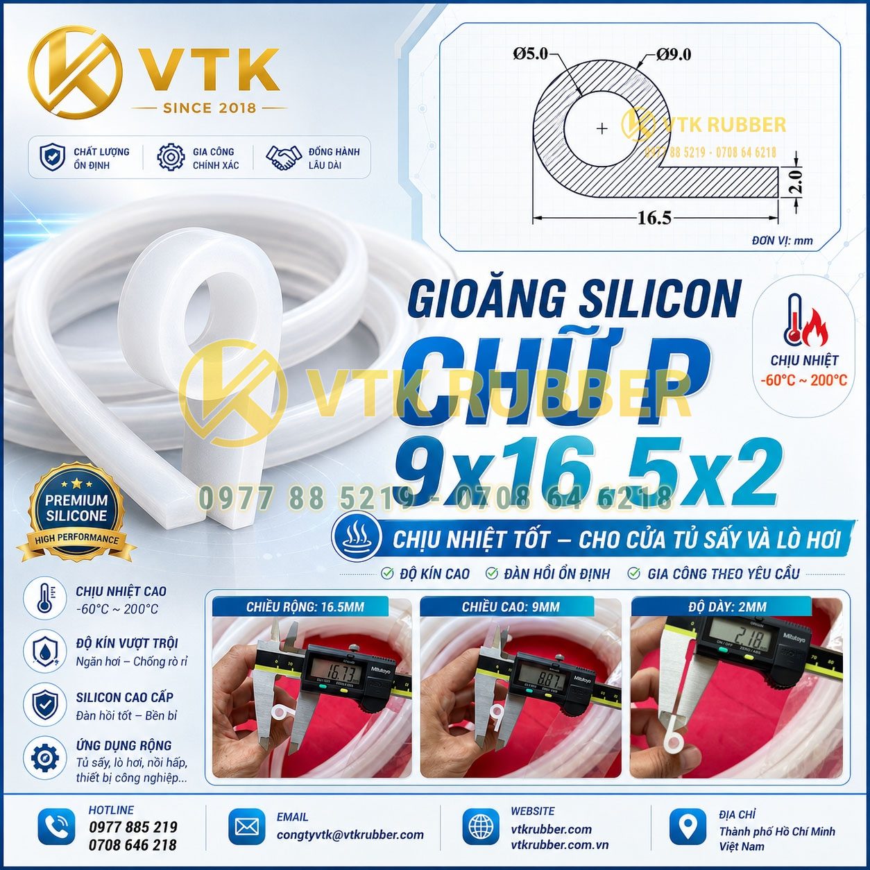 Gioăng silicon chữ P 9x16.5x2 tại Cần Thơ chuyên chịu nhiệt, giữ kín hơi và chống thất thoát nhiệt cho cửa tủ sấy, lò hơi và thiết bị công nghiệp