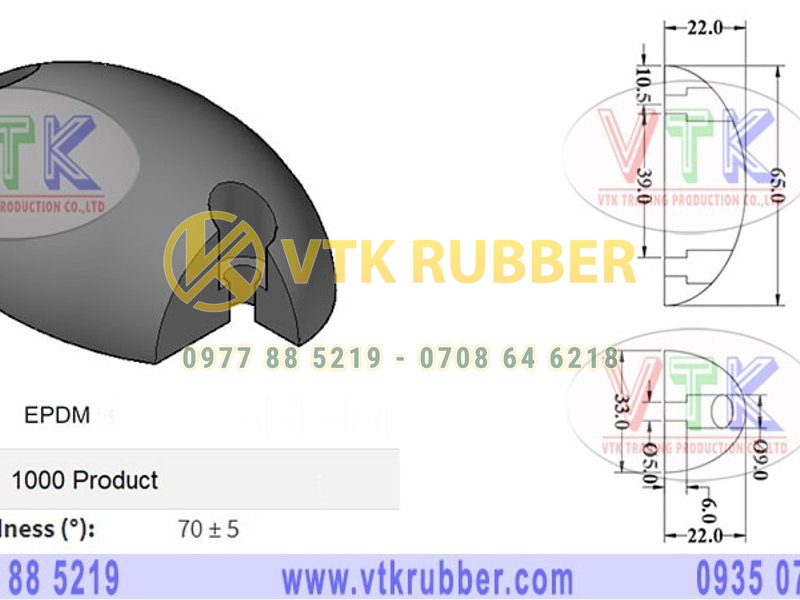 Đệm cao su xe hình trái xoan 65mm x 33mm x 22mm