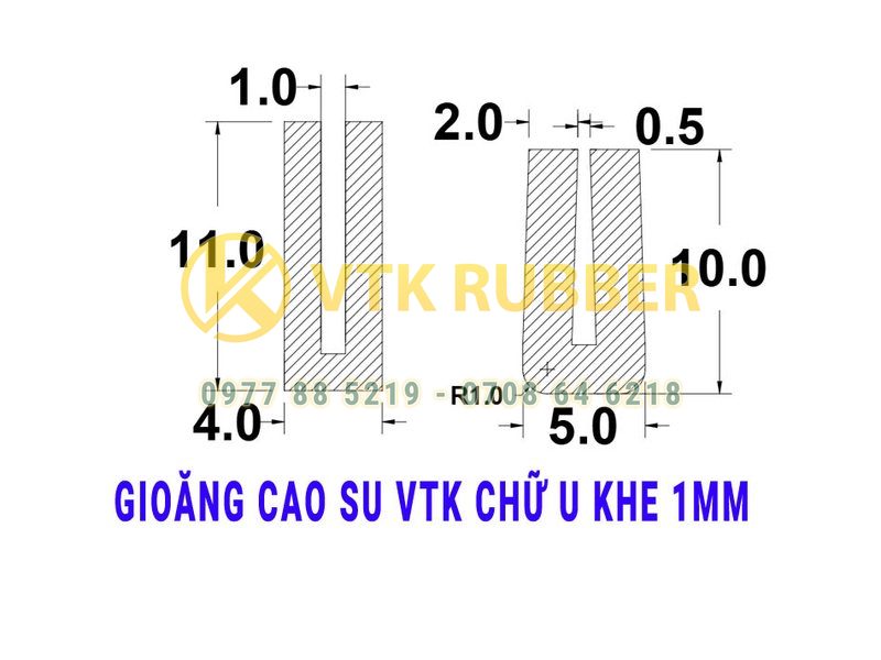 Gioăng cao su VTK chữ U khe hở 1mm