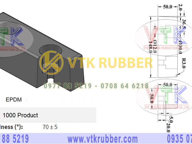 Đệm cao su hình chữ nhật 148mm x 50mm x 50mm