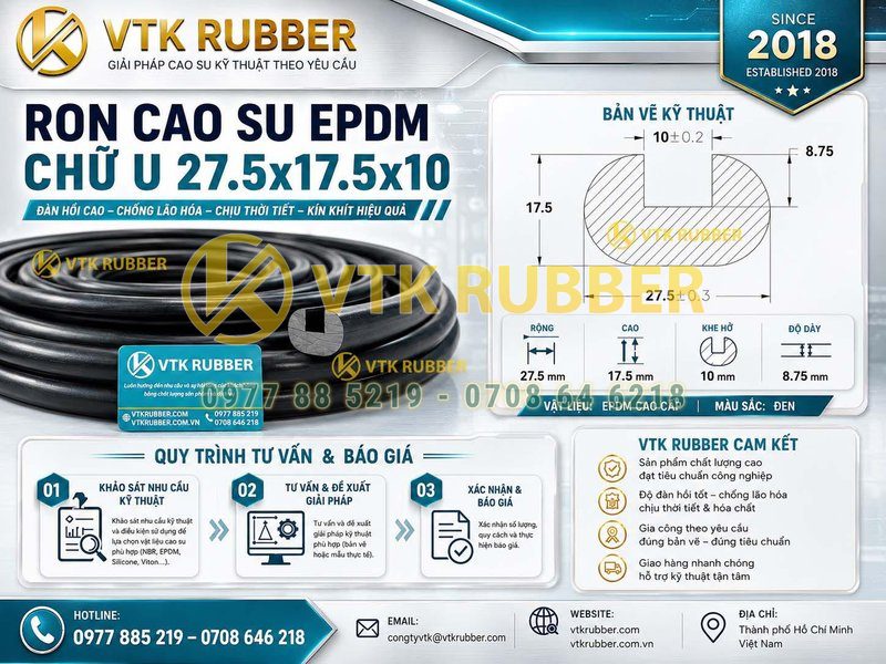 Ron cao su EPDM chữ U 27.5x17.5x10 tại Quảng Ninh