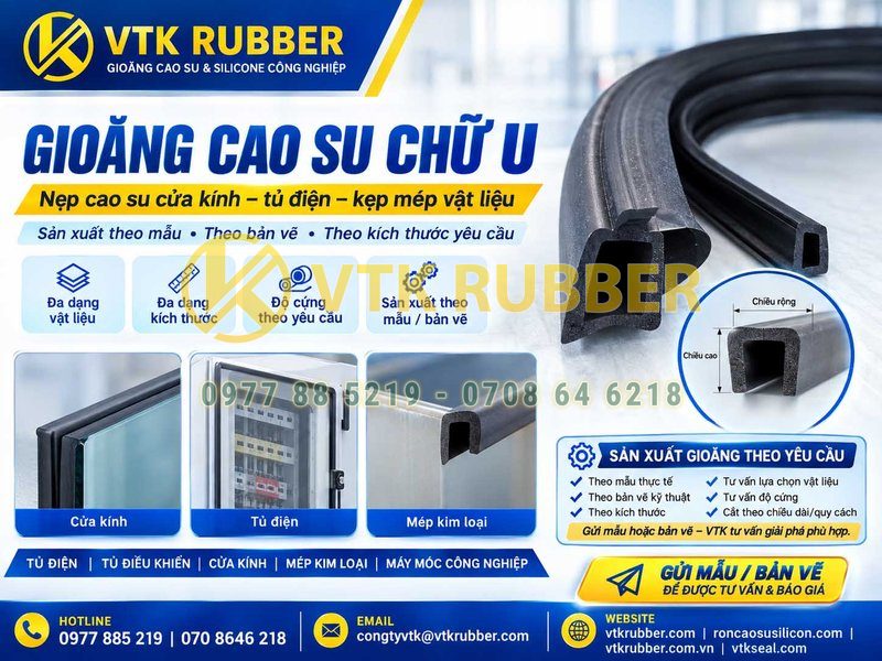 Gioăng cao su chữ U, nẹp cửa kính tủ điện
