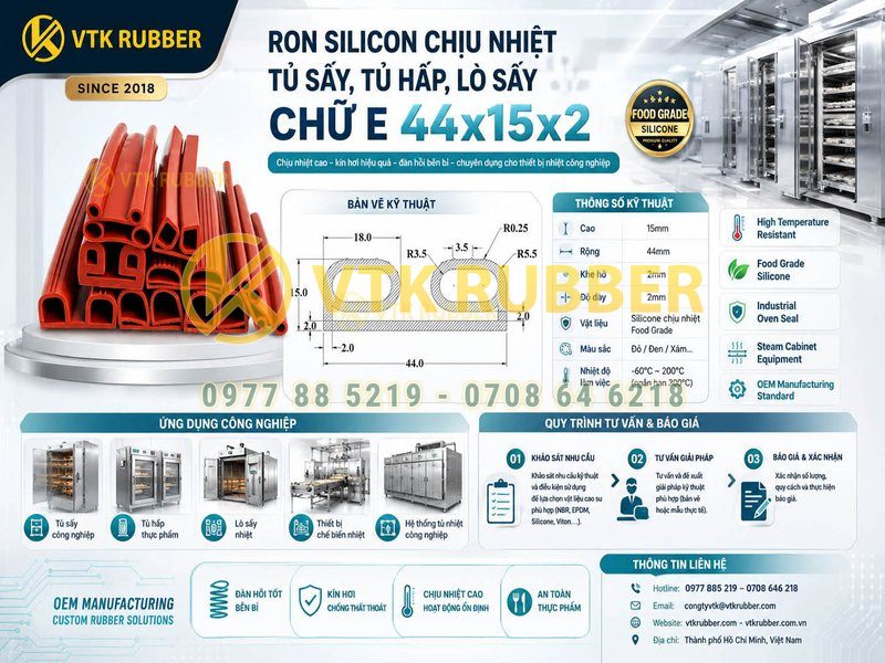 Ron silicon chịu nhiệt tủ sấy, tủ hấp chữ E 44x15x2 Hà Nội