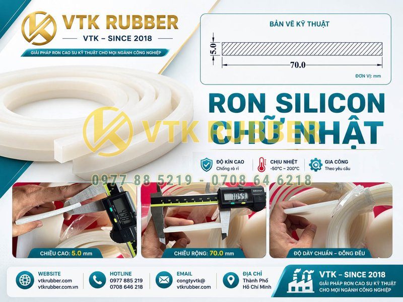 Ron silicon chữ nhật 5x70 chịu nhiệt, kín khít tại Ninh Bình