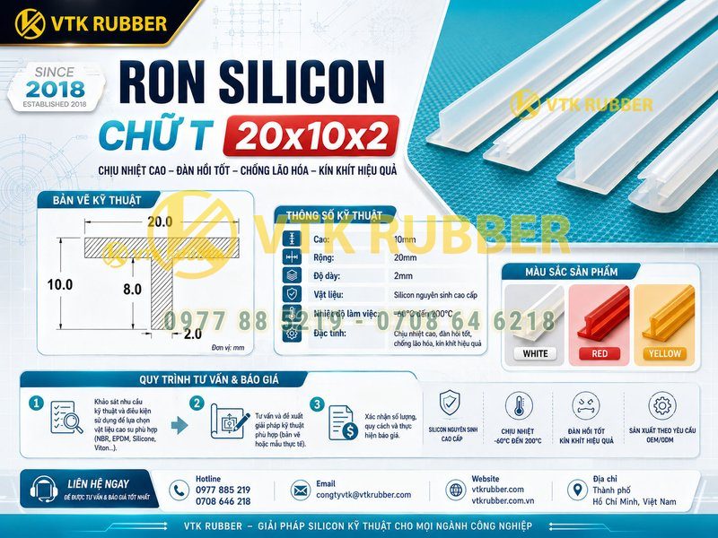 Ron silicon chịu nhiệt chữ T 20x10x2 tại Hà Tĩnh