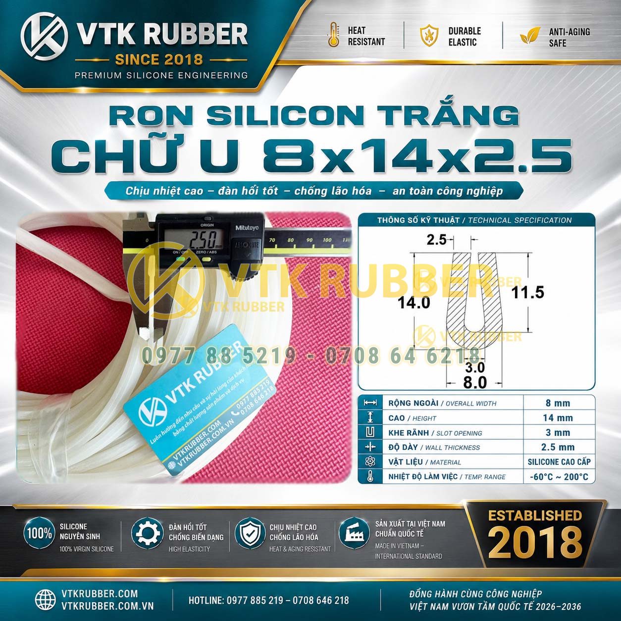 Cung cấp ron silicon trắng chữ U 8x14x2.5 tại Phú Thọ, chịu nhiệt, chống bụi, đàn hồi tốt, phù hợp thiết bị công nghiệp và dân dụng