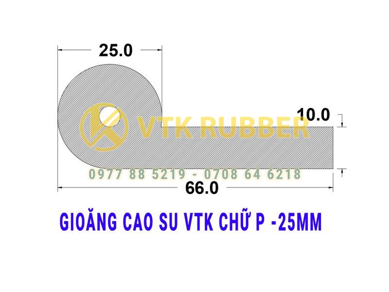 Gioăng cao su củ tỏi chữ P, cao su chữ P 25X66