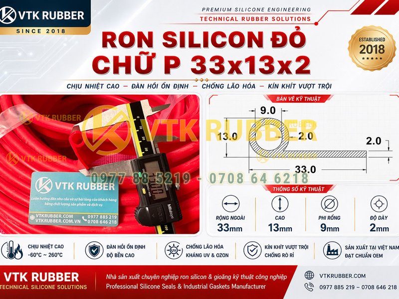 Ron silicon đỏ chữ P 33x13x2 tại Ninh Bình chịu nhiệt cao