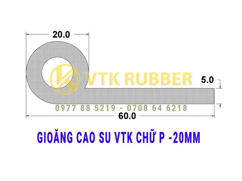 Gioăng cao su củ tỏi chữ P, cao su chữ P 20X60