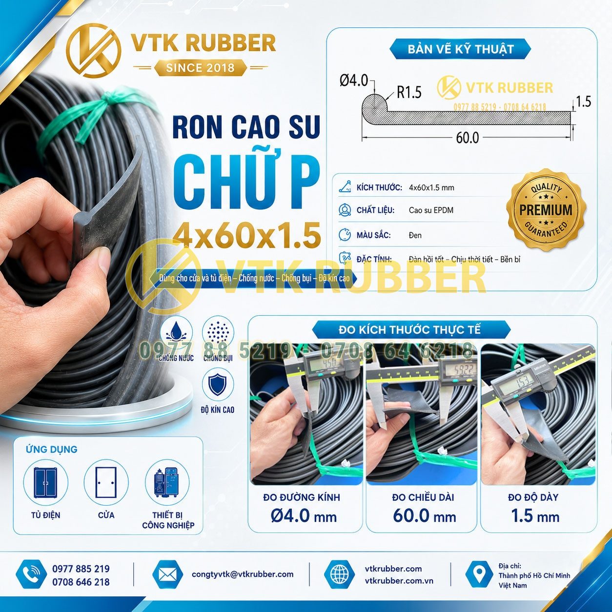 Ron cao su chữ P 4x60x1.5 tại Tuyên Quang chuyên chống nước, chống bụi và giảm rung cho cửa tủ điện, cửa kỹ thuật và thiết bị công nghiệp