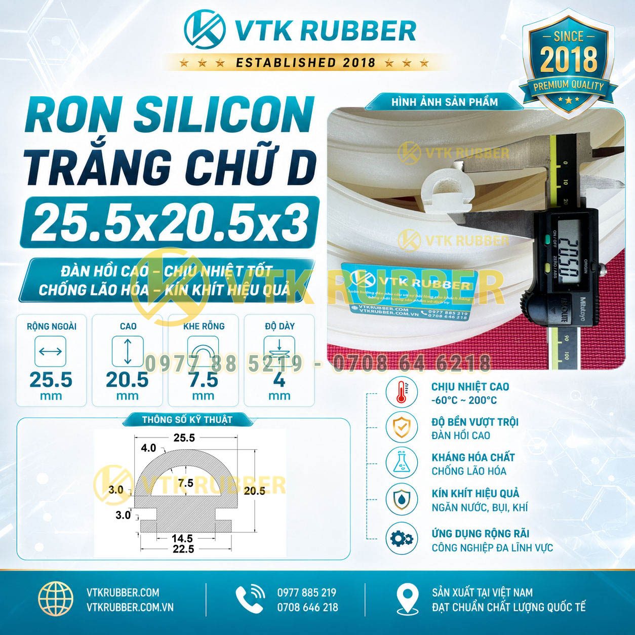 Cung cấp ron silicon trắng chữ D 25.5x20.5x3 tại Vĩnh Long, chống nước, chịu nhiệt, phù hợp máy móc và cửa kỹ thuật công nghiệp