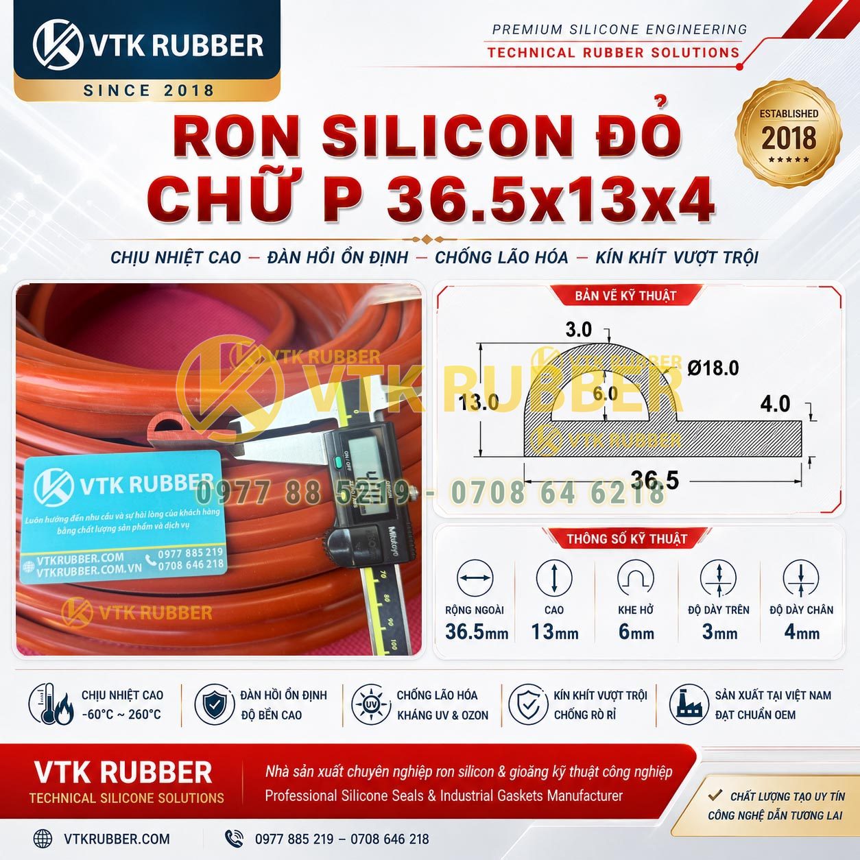 Gia công ron silicon đỏ chữ P 36.5x13x4 tại Khánh Hòa, chống nhiệt, chống bụi và làm kín hiệu quả cho thiết bị công nghiệp