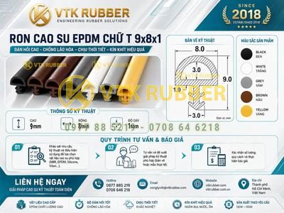 Ron cao su EPDM nâu chữ T 9x8x1 tại Đồng Nai