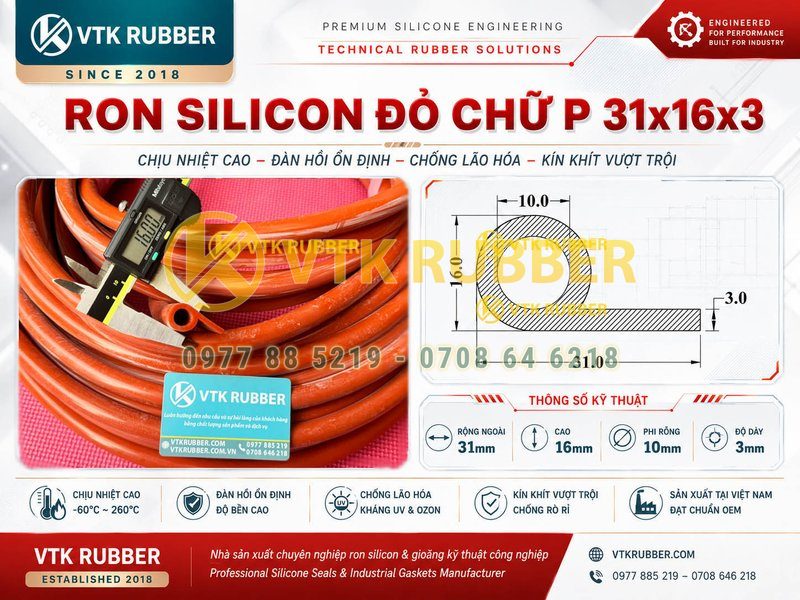 Ron silicon đỏ chữ P 31x16x3 tại Huế chịu nhiệt tốt
