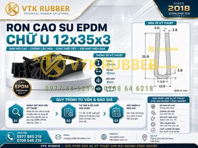 Ron cao su EPDM chữ U 12x35x3, khe hở 6mm tại Đồng Nai