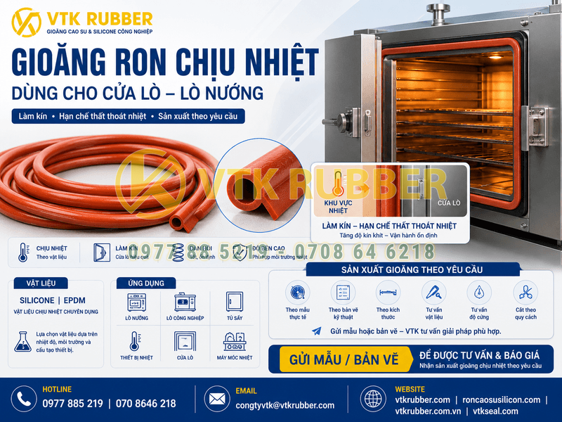 Gioăng ron chịu nhiệt dùng cho cửa lò, lò nướng