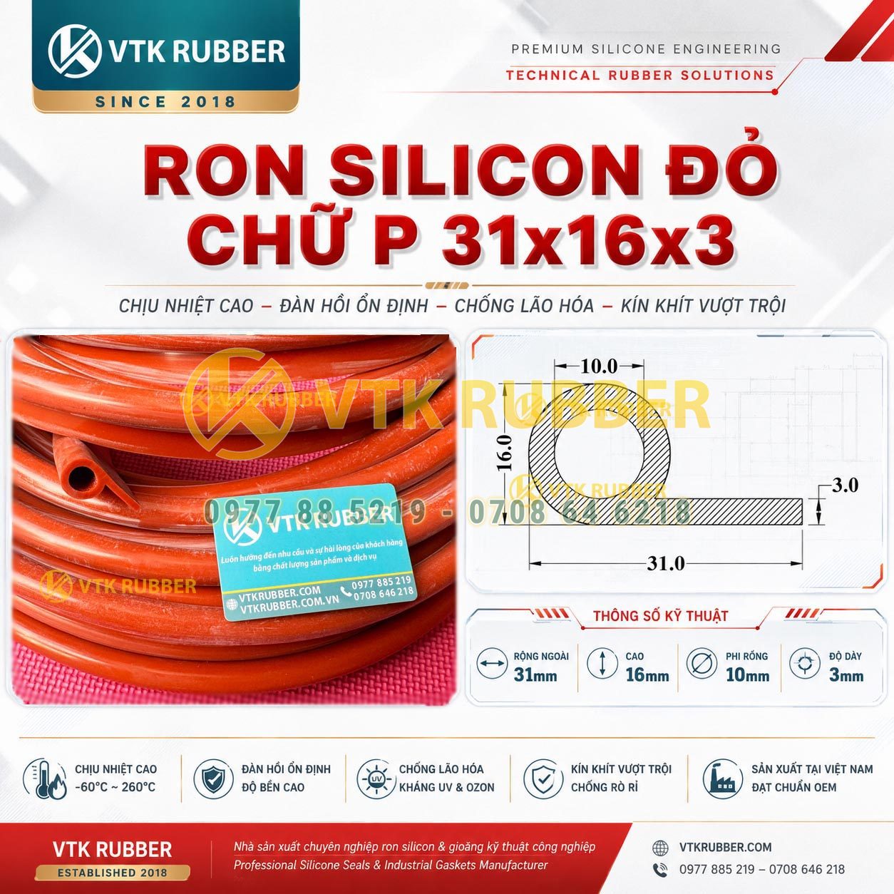 Ron silicon đỏ chữ P 31x16x3 tại Huế chuyên dùng cho cửa lò, tủ sấy và thiết bị công nghiệp, đàn hồi cao, chống nhiệt hiệu quả.