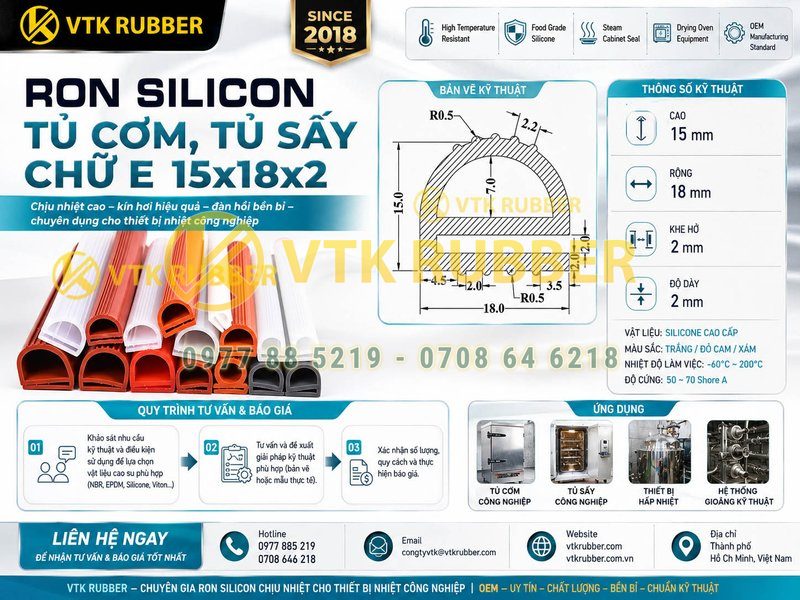 Ron silicon tủ cơm, tủ sấy chữ E 15x18x2 chịu nhiệt cao tại Hồ Chí Minh