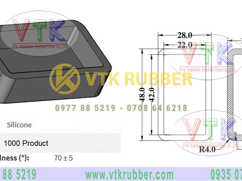 Ron silicone hình hộp chữ nhật 48mm x 28mm x 22mm