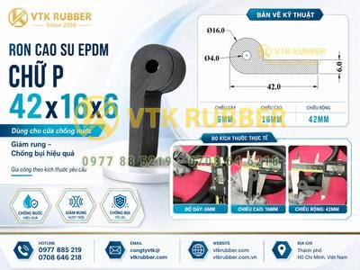 Ron cao su EPDM chữ P 42x16x6 chống nước, chống bụi Bắc Ninh