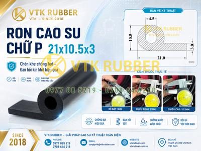 Ron cao su chữ P 21x10.5x3 chèn khe, chống bụi tại Hưng Yên