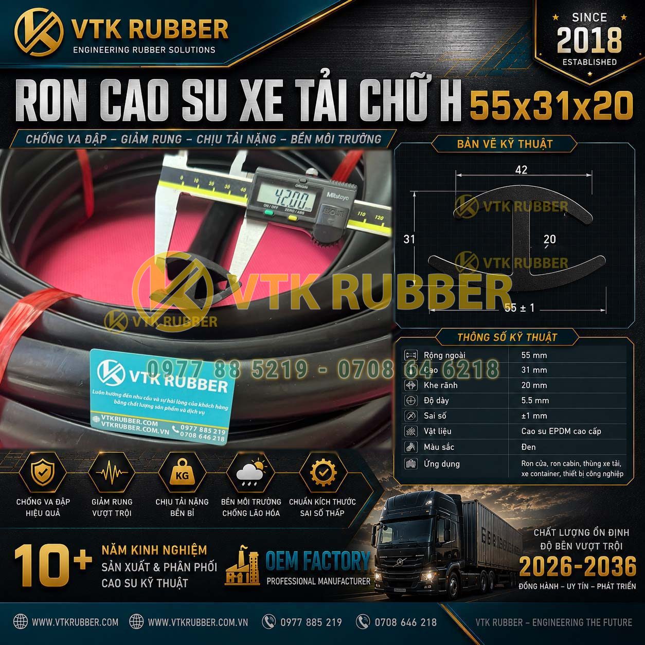 Gia công ron cao su EPDM xe tải 55x31x20 tại Cà Mau, chống nước, chịu nhiệt, đàn hồi cao, chuyên dùng cho xe tải và cửa công nghiệp.