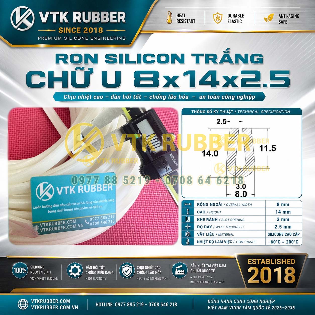 Cung cấp ron silicon trắng chữ U 8x14x2.5 tại Phú Thọ, chịu nhiệt, chống bụi, đàn hồi tốt, phù hợp thiết bị công nghiệp và dân dụng