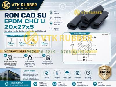 Ron cao su EPDM chữ U 20x27x5, khe 10mm tại Gia Lai