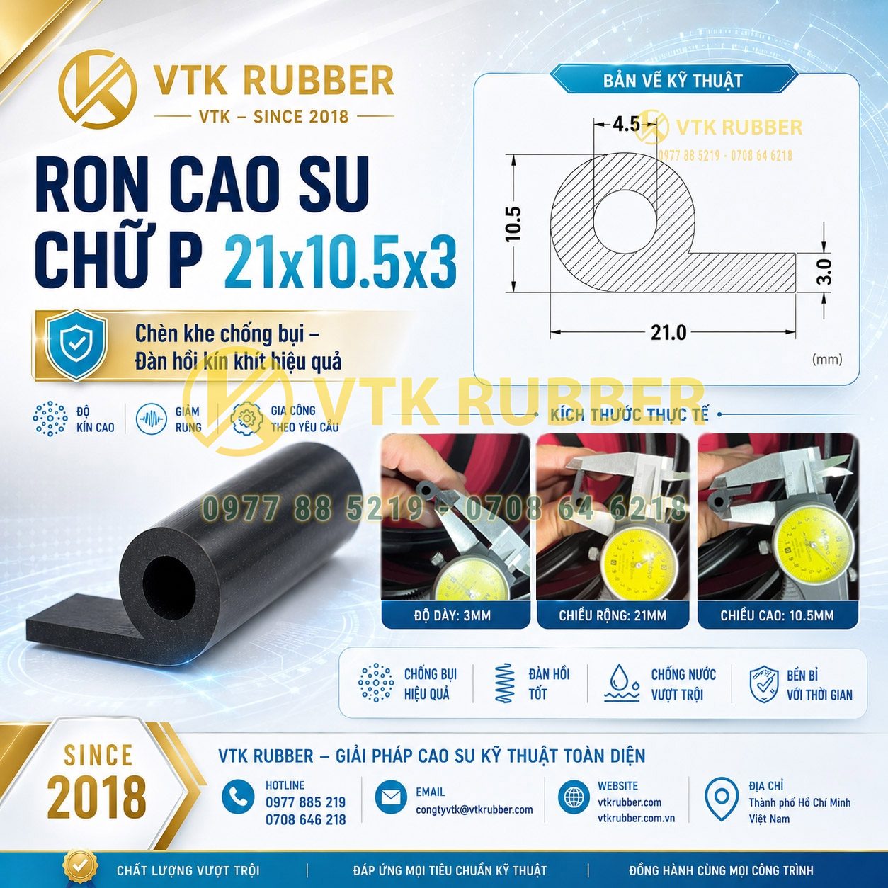 Ron cao su chữ P 21x10.5x3 là dòng gioăng kỹ thuật chuyên dùng cho hệ thống cửa máy, cửa kỹ thuật và tủ điện công nghiệp cần độ kín khít cao. Thiết kế dạng chữ P giúp gioăng ôm sát bề mặt lắp đặt, tăng khả năng chống bụi và giảm rung hiệu quả trong quá trình thiết bị vận hành liên tục