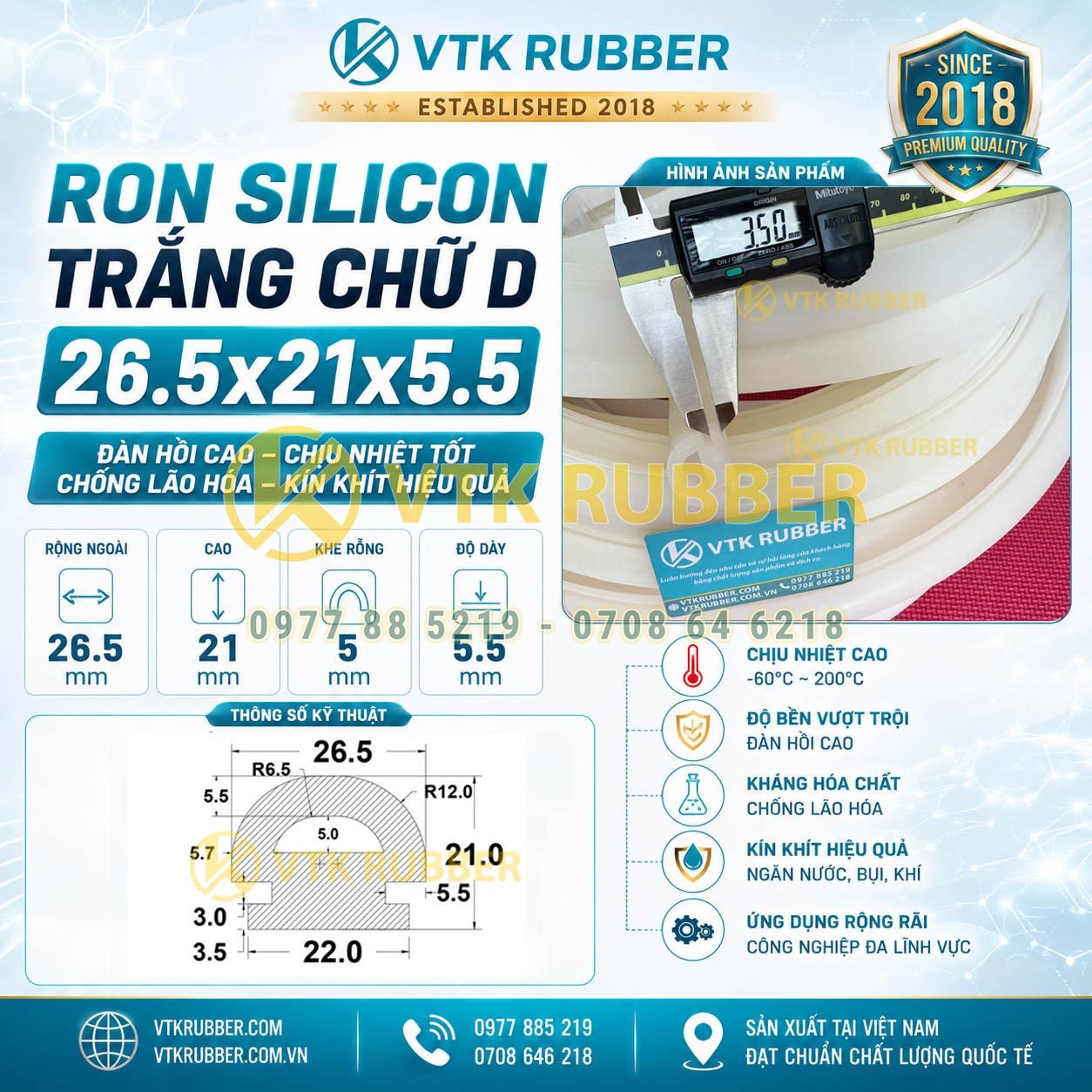 Ron silicon trắng chữ D 26.5x21x5.5 tại Tây Ninh chịu nhiệt tốt, chống bụi và giảm rung cho cửa máy, tủ điện và thiết bị kỹ thuật