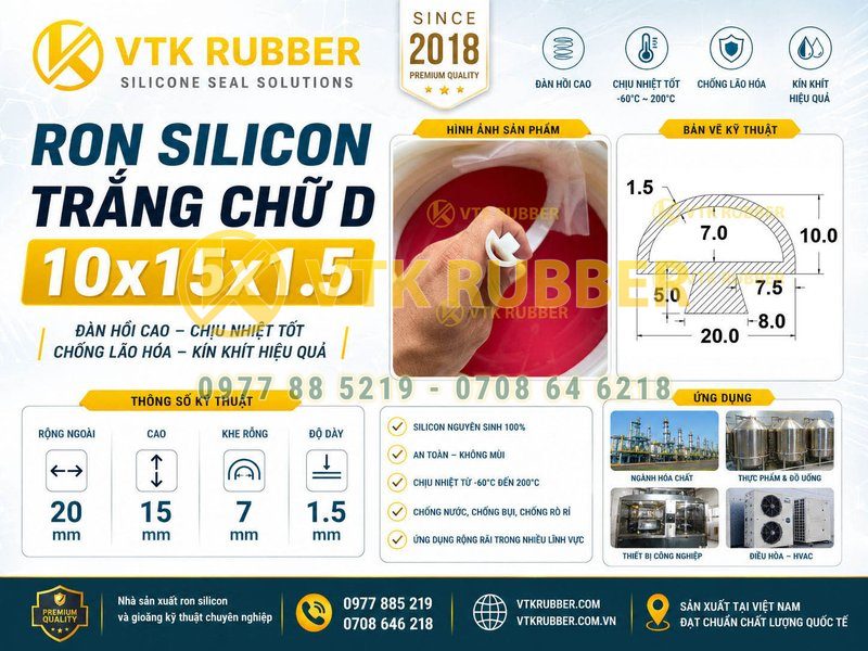 Ron silicon trắng chữ D 10x15x1.5 ở Lâm Đồng