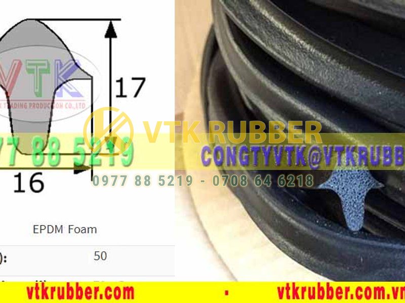 Ron cao su xốp chữ T 16mm x 17mm