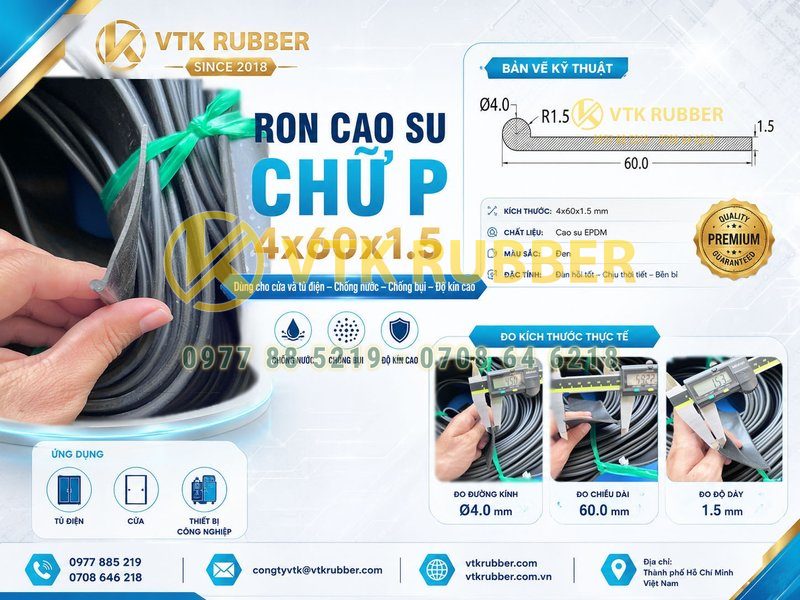 Ron cao su chữ P 4x60x1.5 chống nước, tủ điện Tuyên Quang