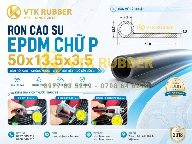 Ron EPDM chữ P 50x13.5x3.5 chống nước tốt tại Thái Nguyên