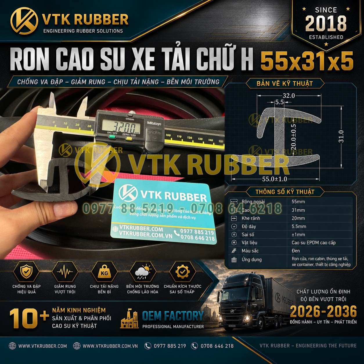 Cung cấp ron cao su xe tải chữ H kiểu 55x31x5 tại Gia Lai, chịu lực tốt, chống bụi, chống nước, phù hợp xe tải và container công nghiệp