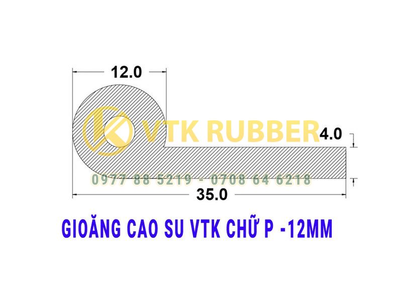 Gioăng cao su củ tỏi chữ P, cao su chữ P 12X35