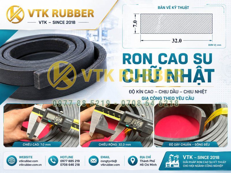 Ron cao su NBR chịu dầu chữ nhật 7x32 tại Lâm Đồng
