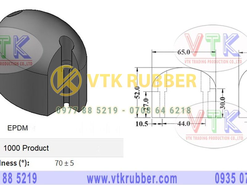 Đệm cao su xe hình trái xoan 65mm x 33mm x 52mm