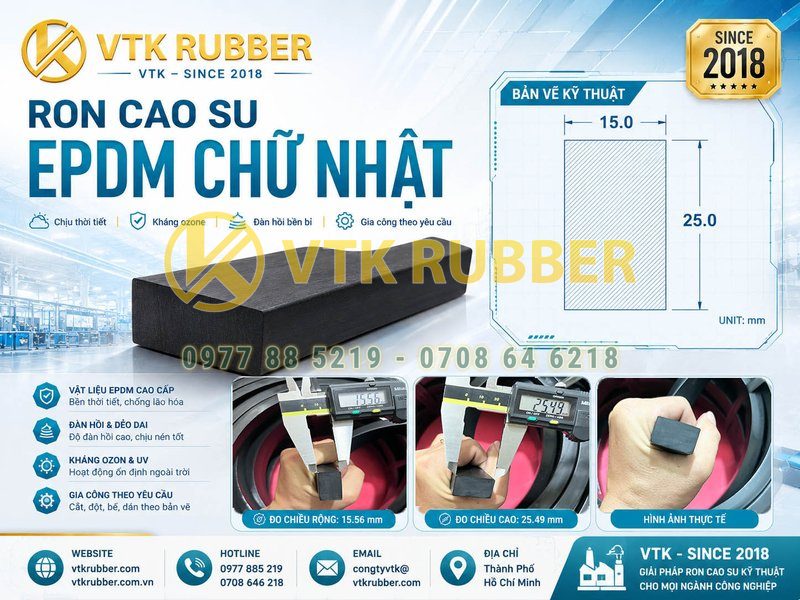 Ron cao su EPDM chữ nhật 15x25 chống nước tại Đồng Tháp