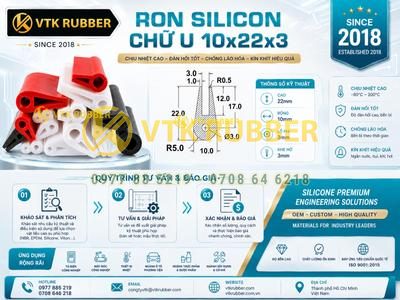 Ron silicon chữ U 10x22x3, khe hở 3mm tại Hải Phòng