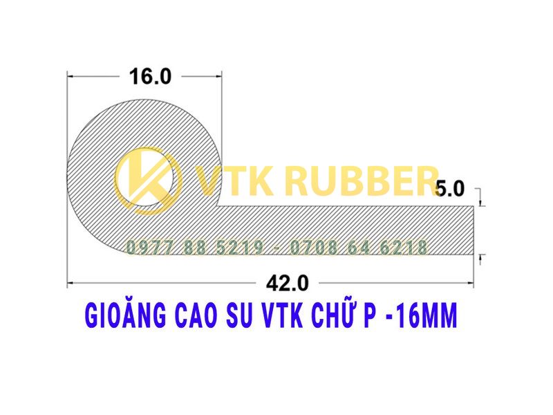 Gioăng cao su củ tỏi chữ P, cao su chữ P 16X42