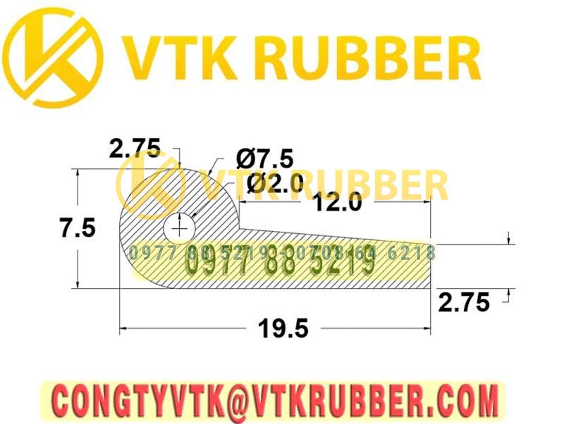Ron cao su chữ P 19.5x7.5x2.75