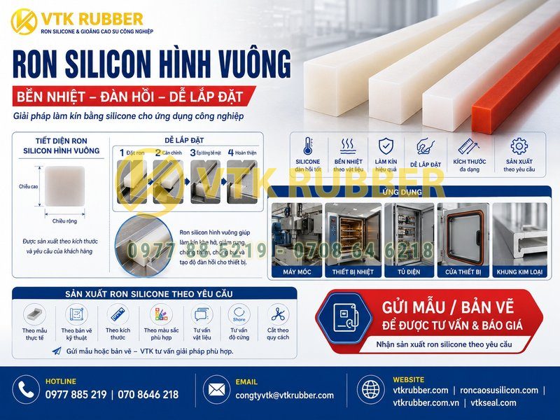 Ron silicon trắng đỏ hình vuông bền nhiệt, dễ lắp đặt