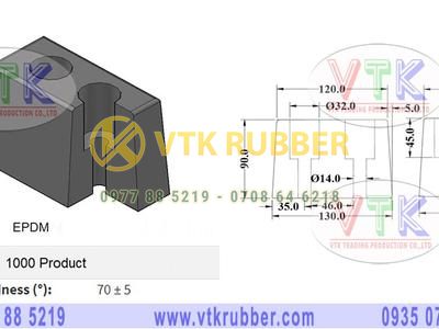 Đệm cao su xe hình chữ nhật 130mm x 65mm x 90 mm