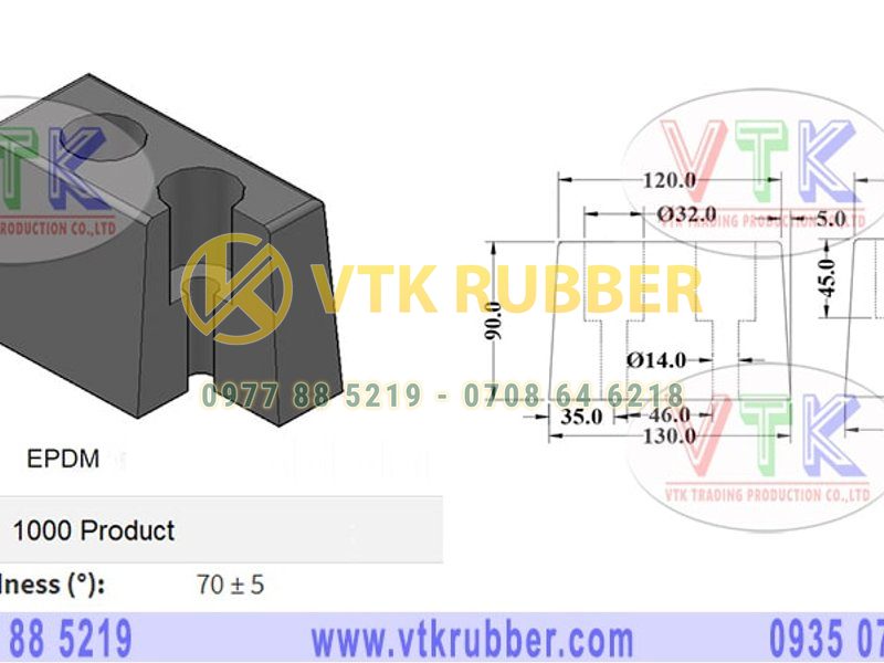 Đệm cao su xe hình chữ nhật 130mm x 65mm x 90 mm