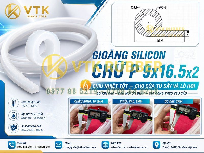 Gioăng silicon chữ P 9x16.5x2 tủ sấy, lò hơi Cần Thơ