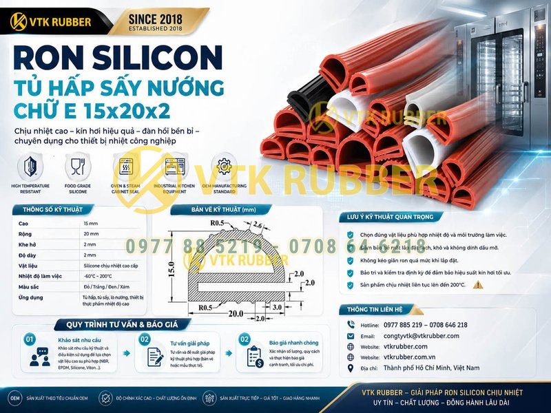 Ron silicon tủ hấp sấy nướng chữ E 15x20x2 chịu nhiệt Cà Mau