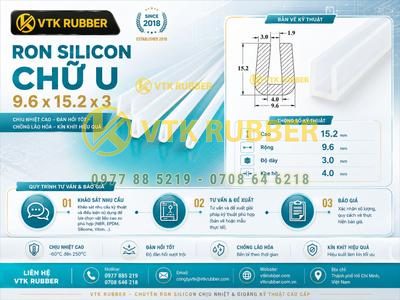 Ron silicon chữ U 9.6x15.2x3 khe 4mm cho cửa máy tại Huế
